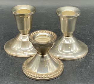 3 DUCHIN Weighted Sterling Silver Candlesticks