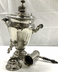 Vintage Russian Silver Plate Samovar, 6 pcs