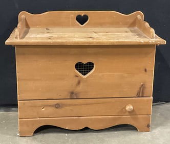 Vintage Wooden Heart Motif Chest W/ Drawer