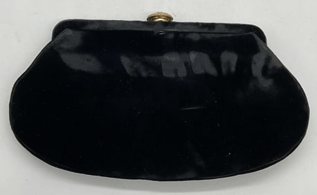 Signed Vintage Black Velvet Clutch Handbag