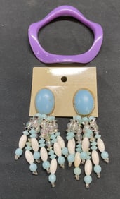 Lot 2 Blue Beaded Earrings, Purple Bangle