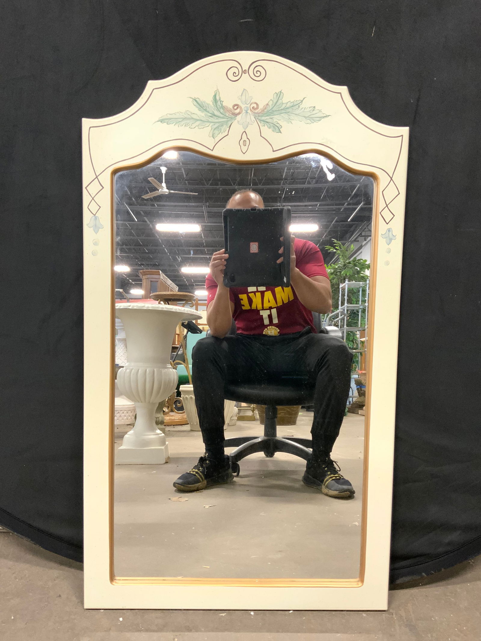 Cream Toned Wall Mirror W Painted Detail (1 of 6)