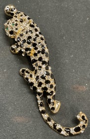 Vintage Crystal Enamel Snow Leopard Brooch