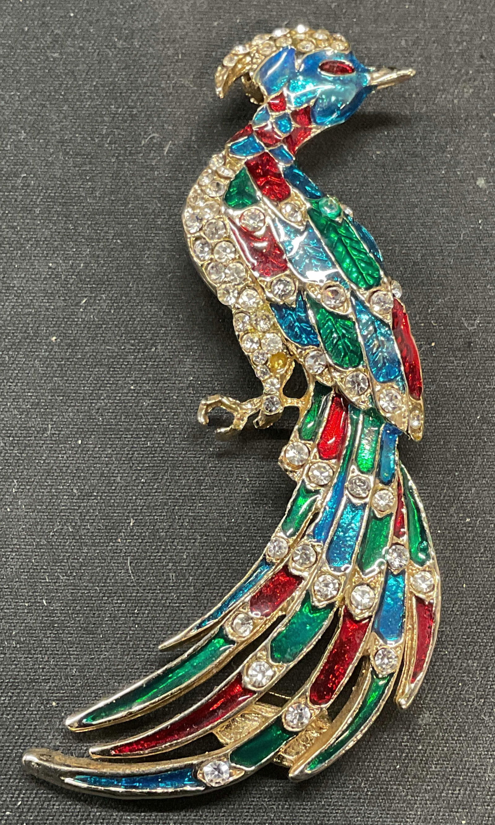 Vintage Enamel Crystal Peacock Brooch Pendant (1 of 6)