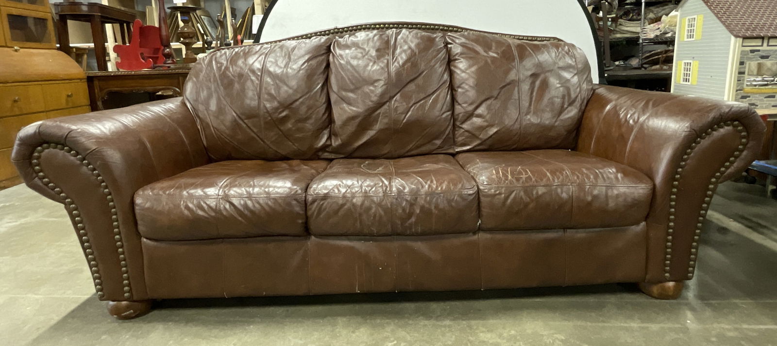 Vintage Brown Leather Nailhead Detail Sofa (1 of 12)