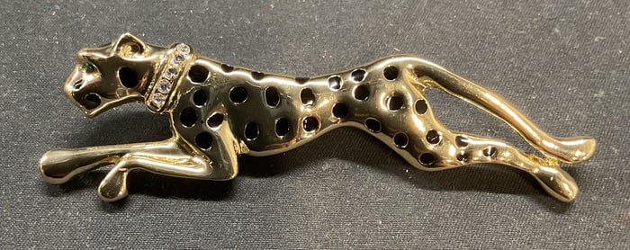 Ali Lang Gold Tone Crystal Leopard Brooch