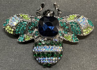 Blue Green Crystal Bee Insect Brooch