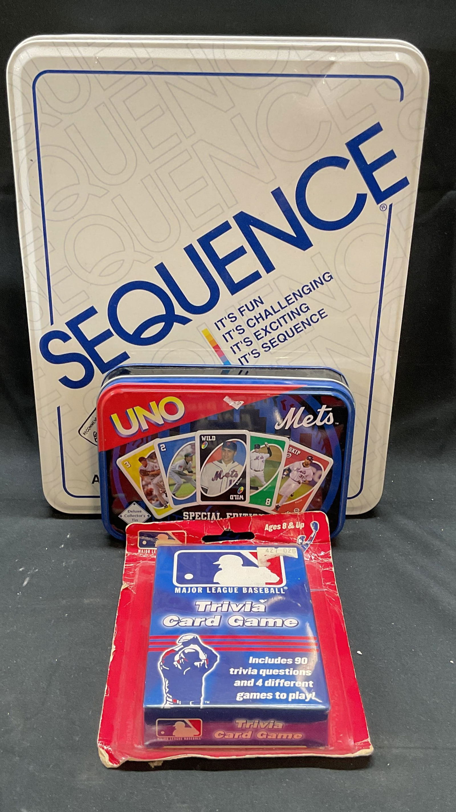 Lot 3 Games, Baseball Trivia, Mets Uno, Sequence (1 of 8)