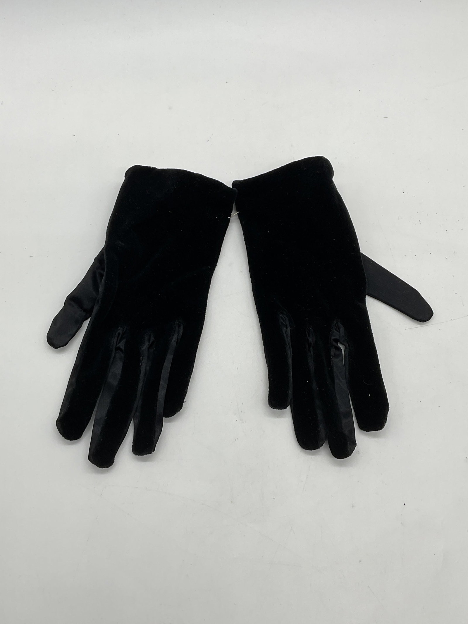 Vintage Black Velvet Satin Gloves, Germany NWOT: Vintage black velvet and satin gloves. New without tag. Rayon and nylon blend. Made in Western Germany. Measures approx. 8 inches long. Some wear to material consistent with exposure. Ladies vintage g
