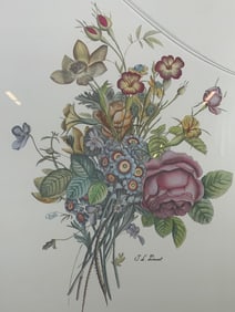 J.L Prevost Framed Wild Flower Bouquet Lithograph