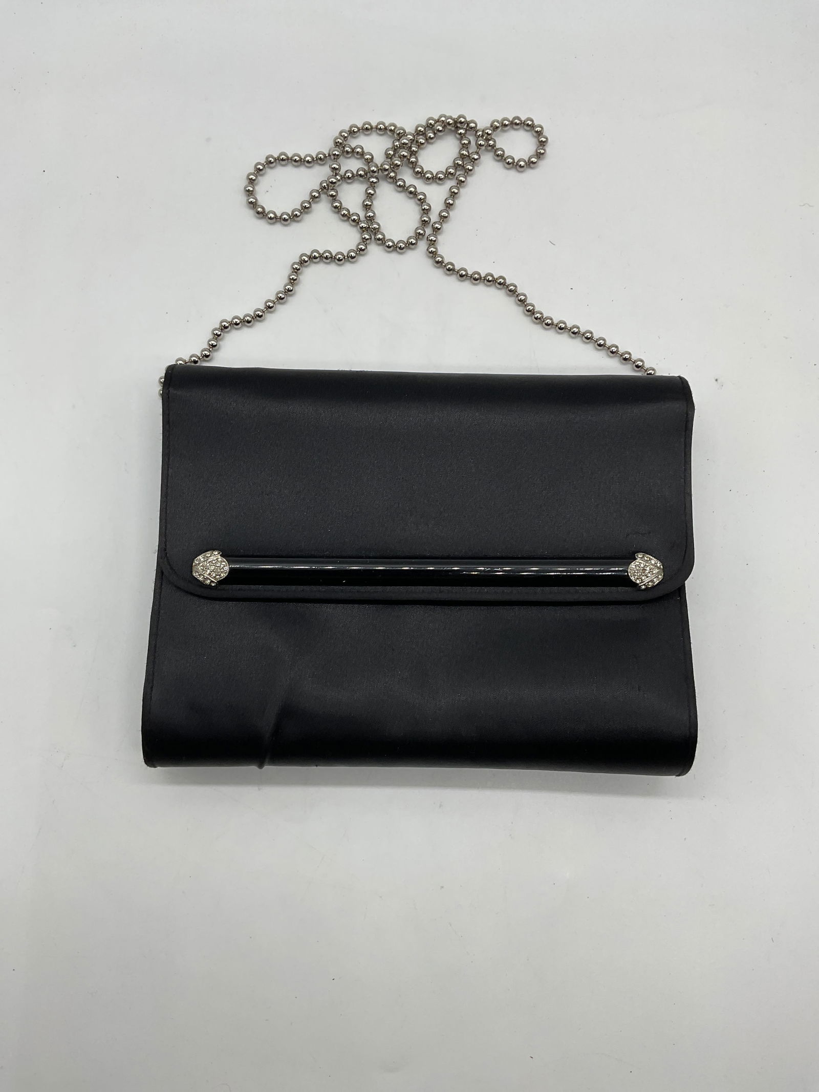 Vintage Black Satin Crystal Handbag (1 of 7)