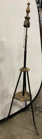 Vtg Painted Black & Yellow Metal Tripod Floor Lamp