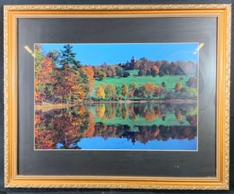 Framed New England Autumn Lake Photograph