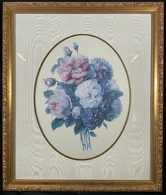 Framed Floral Peony Bouquet Lithograph