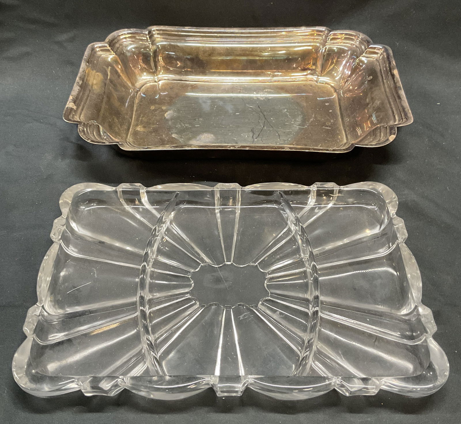 Lot 2 Vtg Silver Plated Dish & Glass Tray (1 of 6)