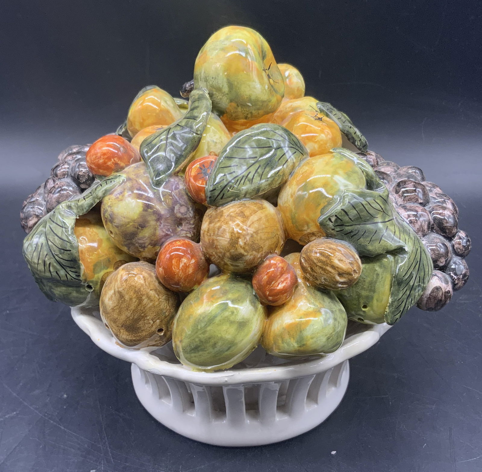 French Hand Painted & Glazed Ceramic Fruit Basket (1 of 6)