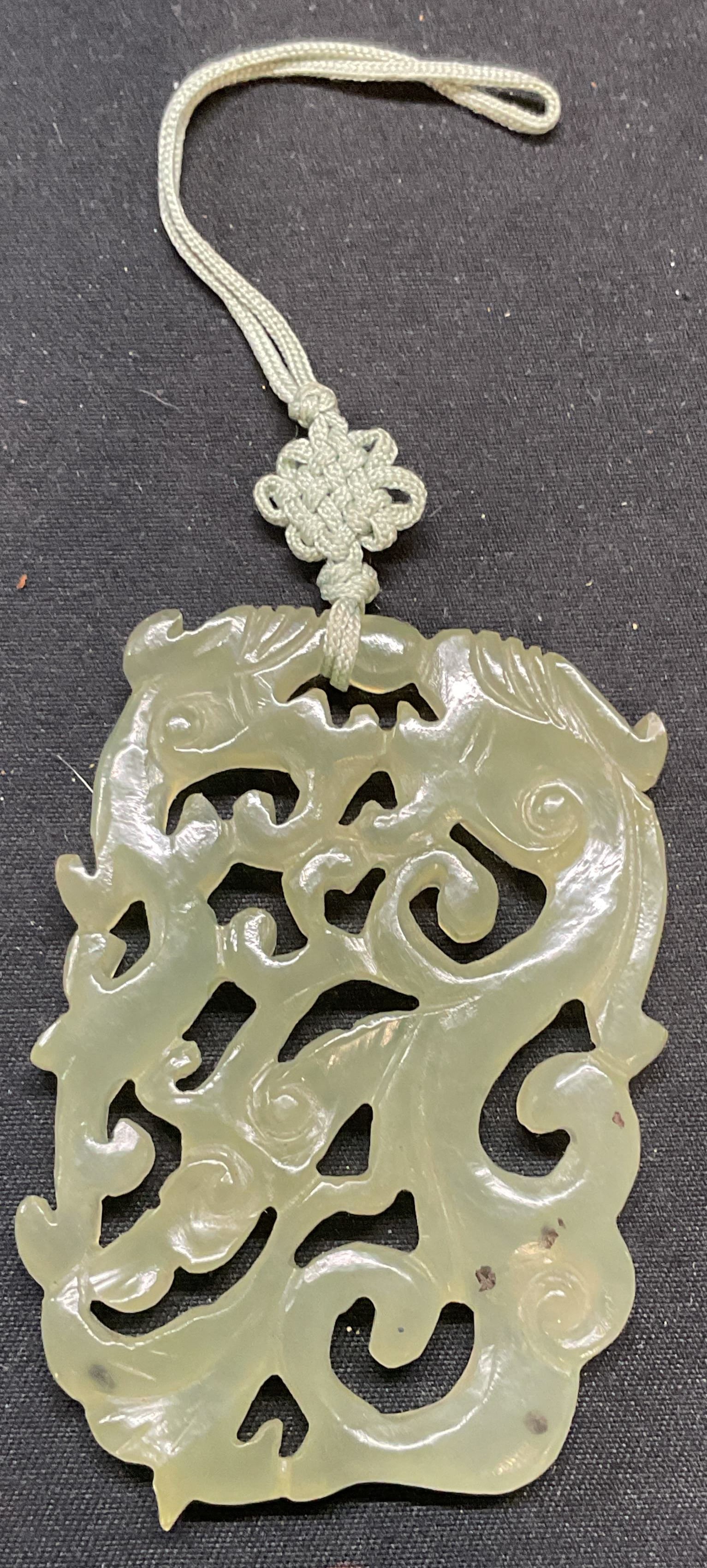 Vintage Asian Carved Jade Pendant: Vintage Asian hand carved jade pendant. Measures approx. 2.5 x 1.75 inches. Some surface wear including scratching observed. Jewelry, estate jewelry, fine jewelry, cocktail jewelry, fashion jewelry, a