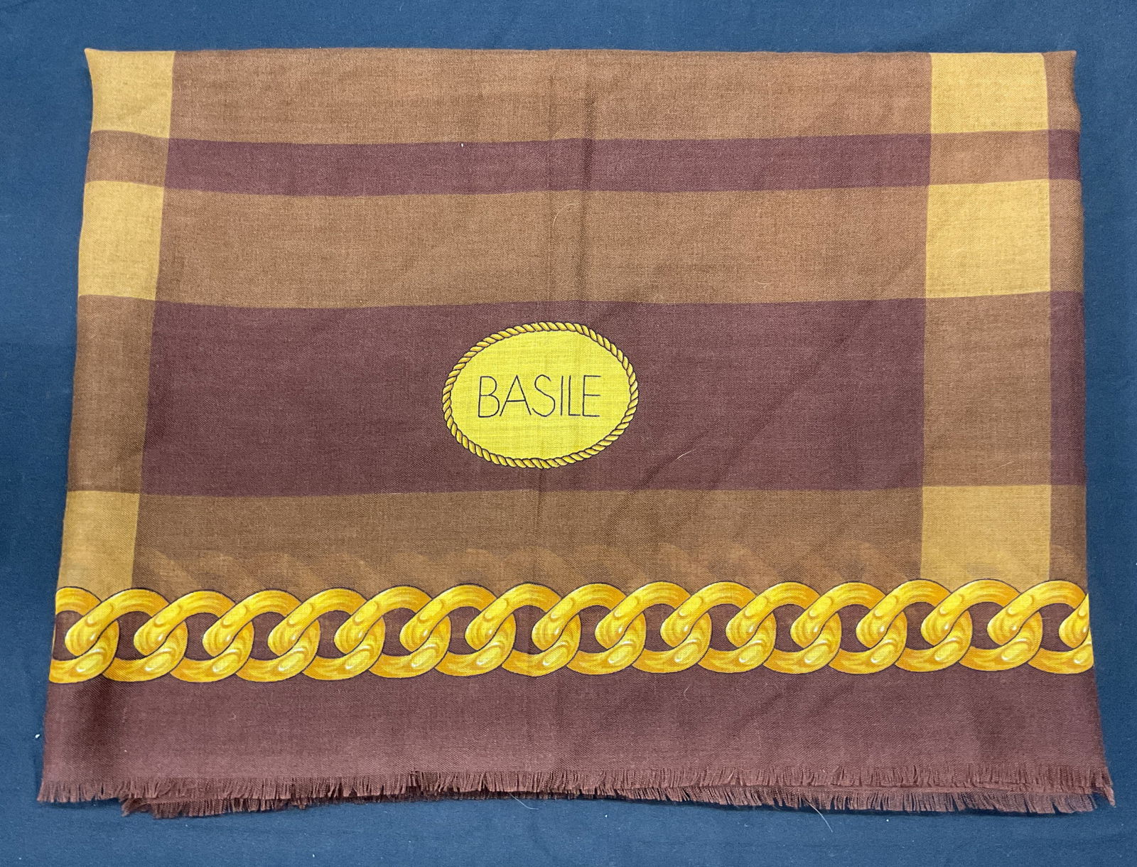 Basile Wool Gold Chain Brown Plaid Scarf, Italy (1 of 6)
