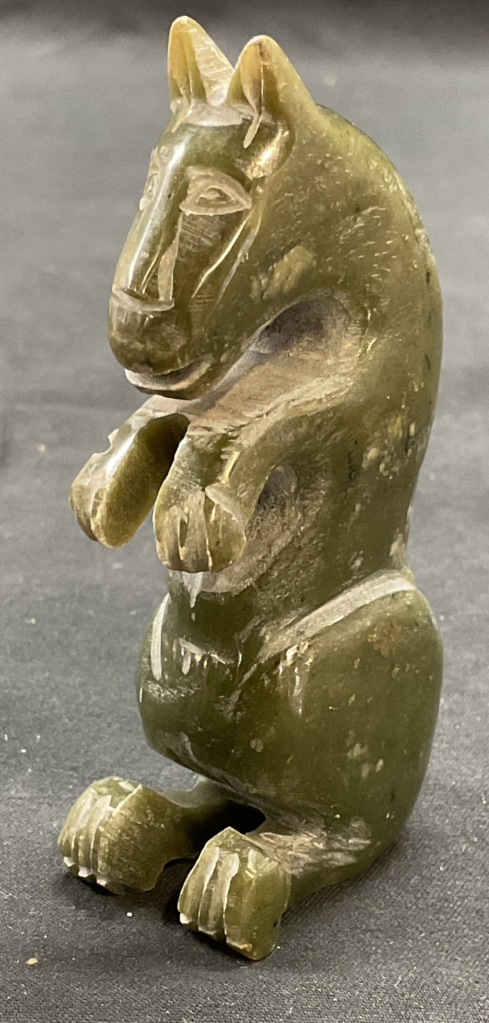 Vintage Hand Carved Jade Horse Figural: Vintage hand carved jade horse figural. Measures approx. 1.5 x .75 x 3 inches. Total weight 102.5 grams. Some surface wear including scratching observed. Horse figural, hand carved jade figural, jade