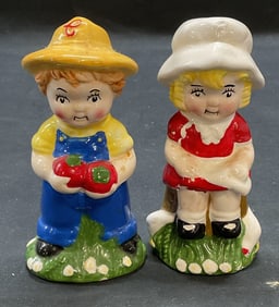 2 Vtg Ceramic Child Figural Salt & Pepper Shakers
