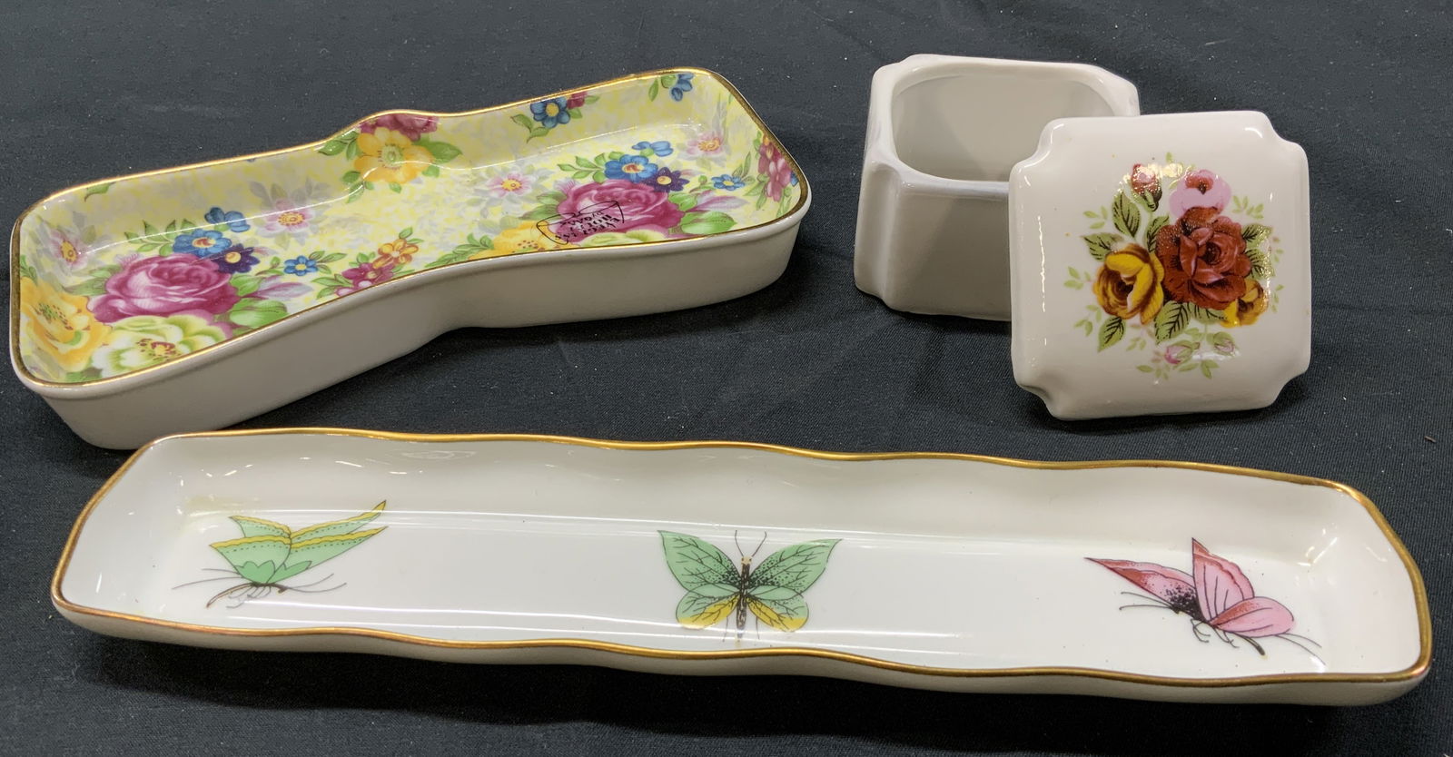 Lot 3 Floral Ceramic Trinket Trays & Box (1 of 11)