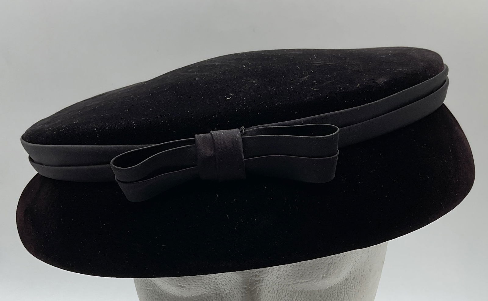 Vintage Black Velvet Hat with Bow (1 of 6)