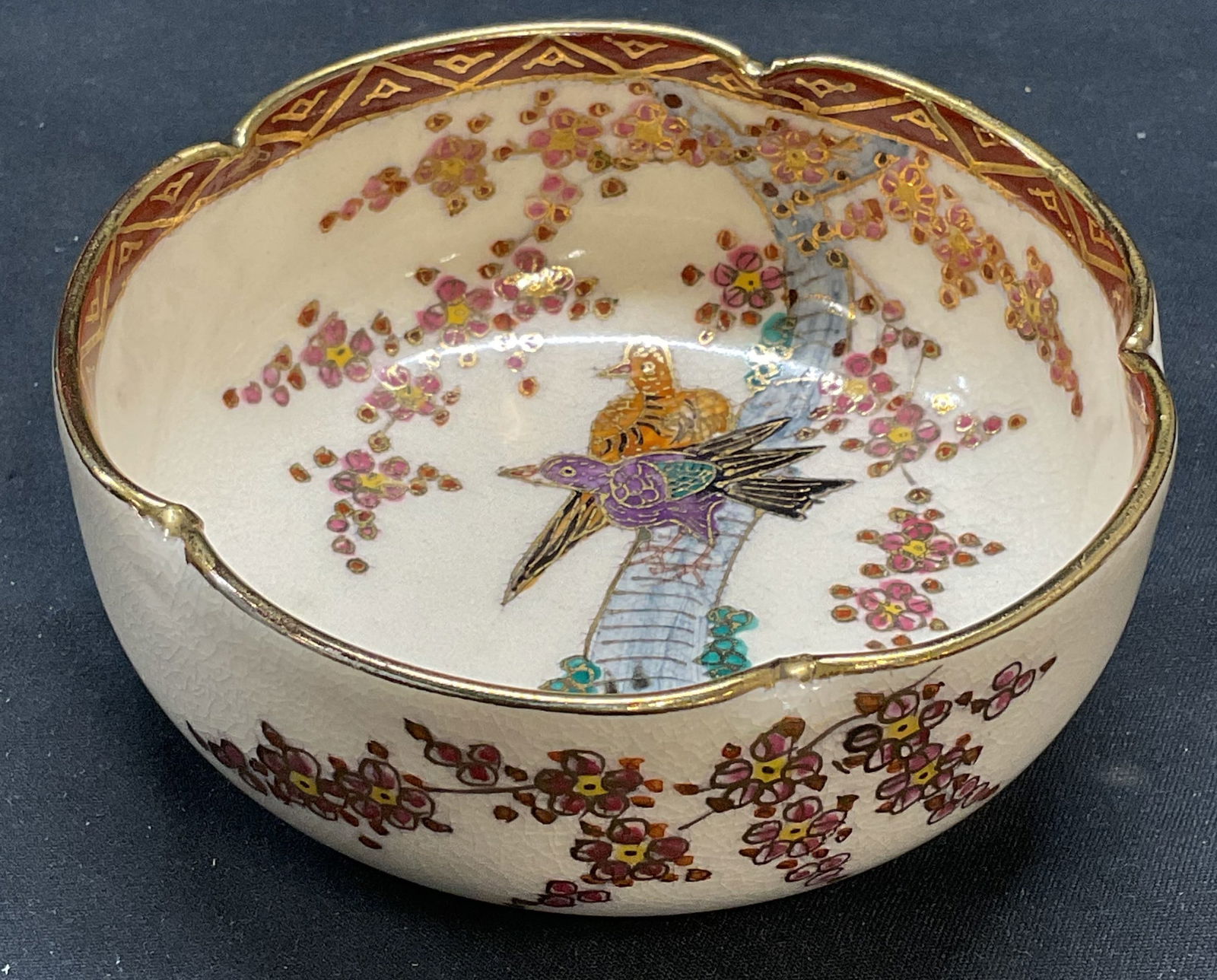 Vintage Asian Gilt Porcelain Floral Bird Bowl (1 of 6)