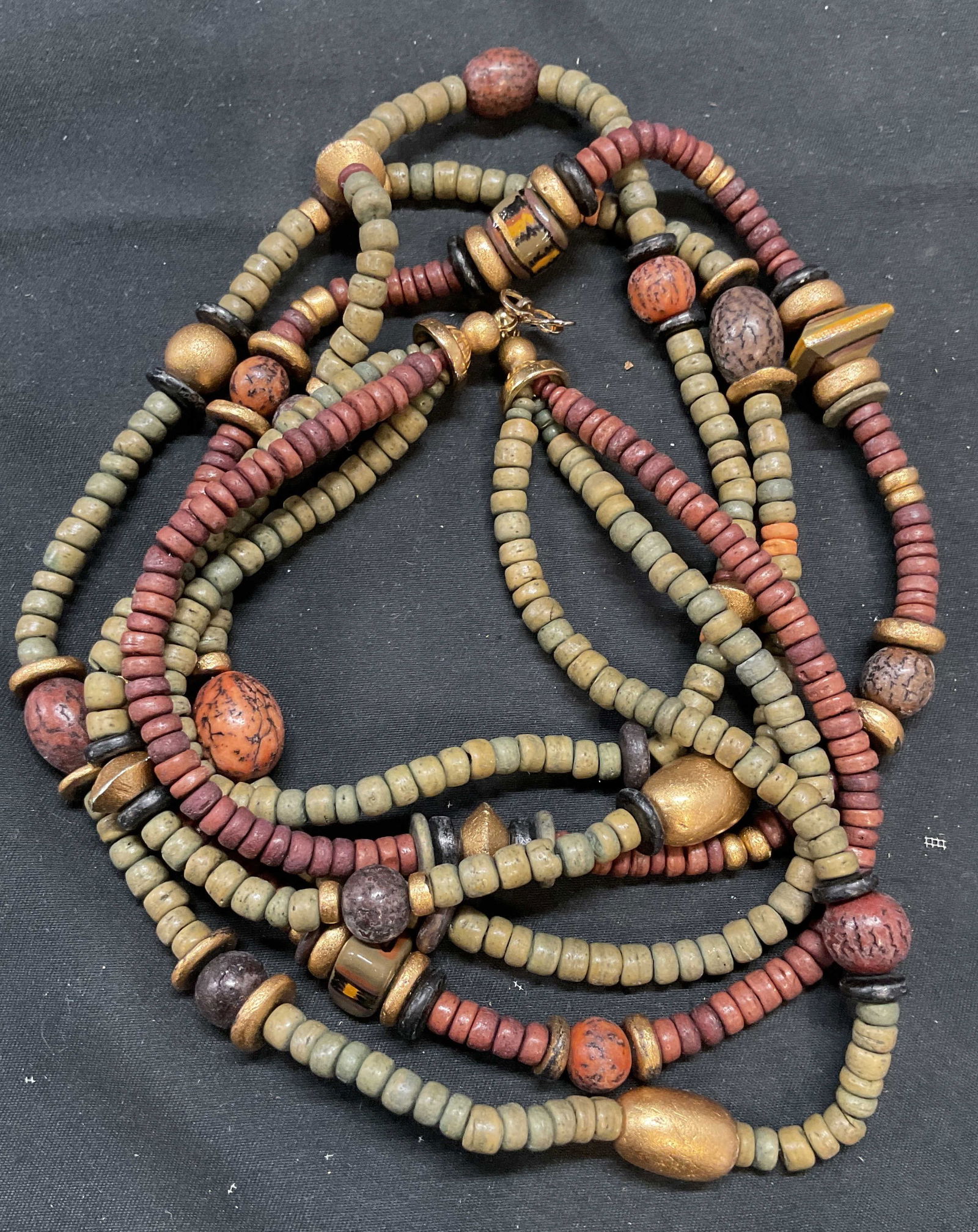 Vintage Green, Red, Gold Tn Beaded Necklace (1 of 6)