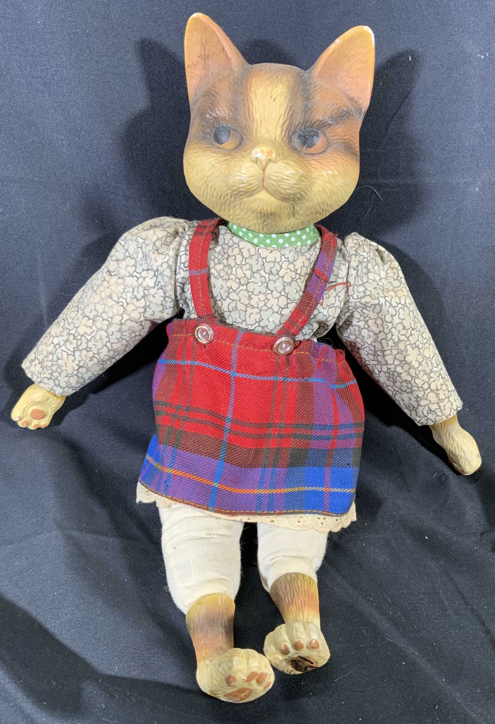 Ceramic Country Cat Doll in Overalls & Sweater (1 of 8)