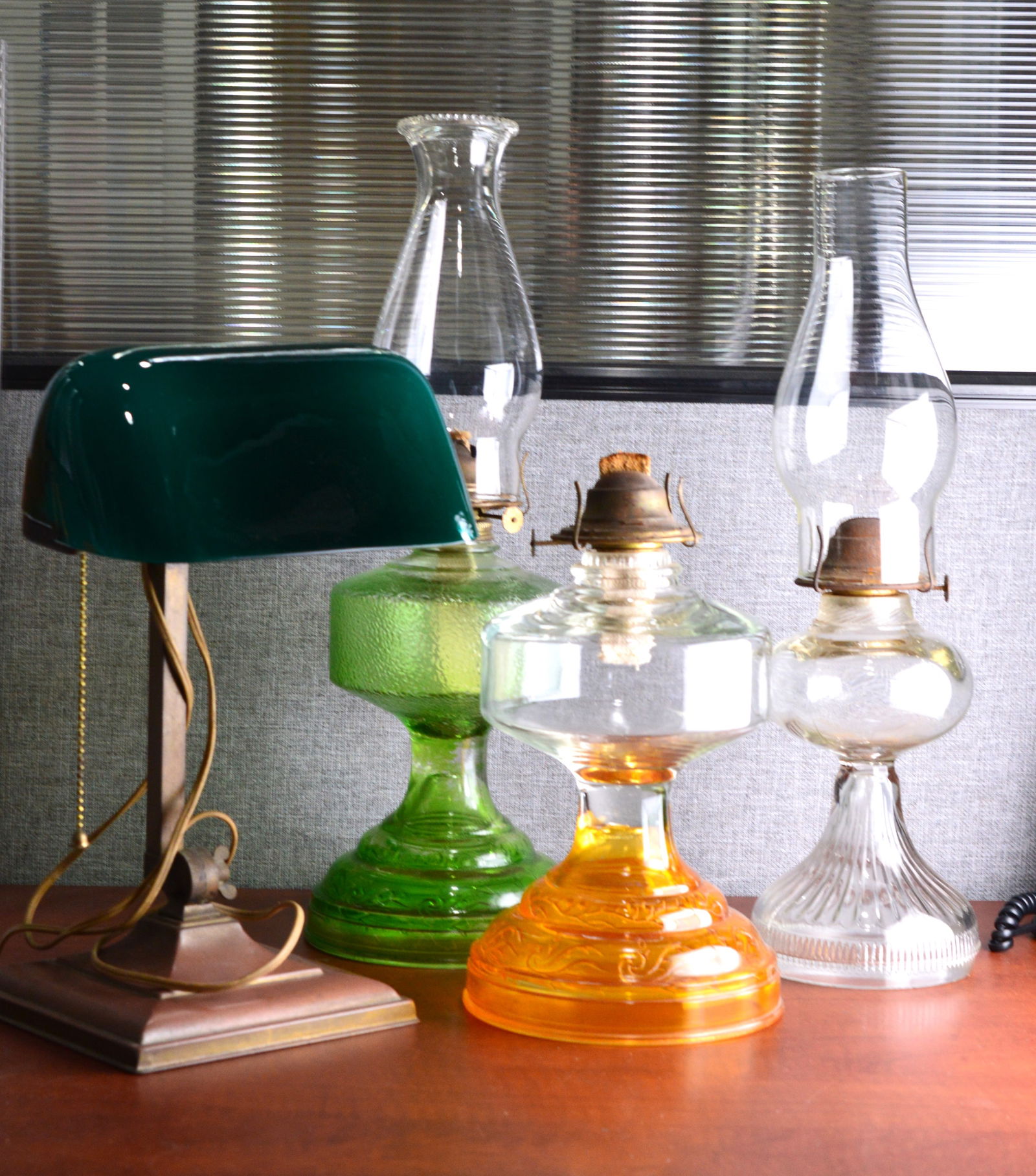 Vintage Hurricane Lamps & Bankers Desk Lamp (1 of 6)