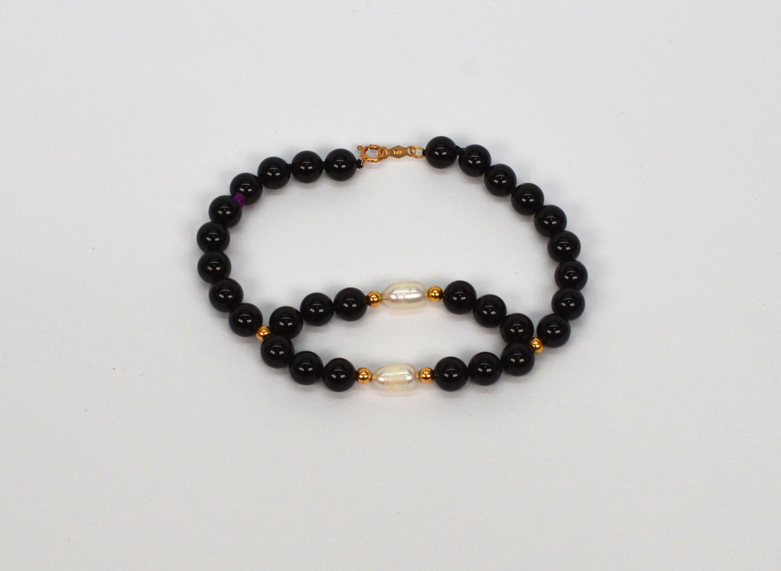 14K Yellow Gold Onyx Bead and Pearl Bracelet (1 of 2)