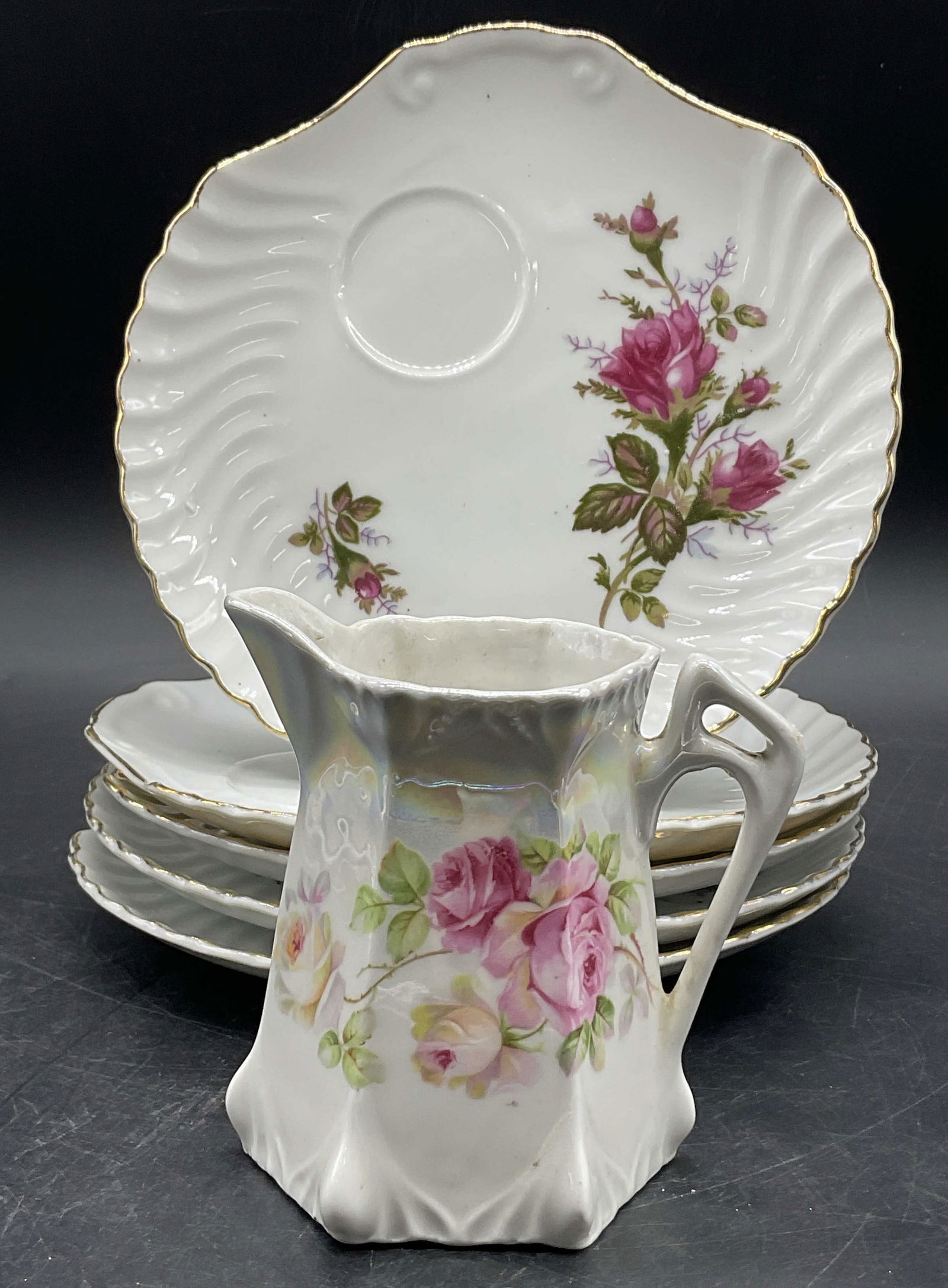 Lot 6 Vintage Floral Porcelain Plates & Creamer (1 of 8)