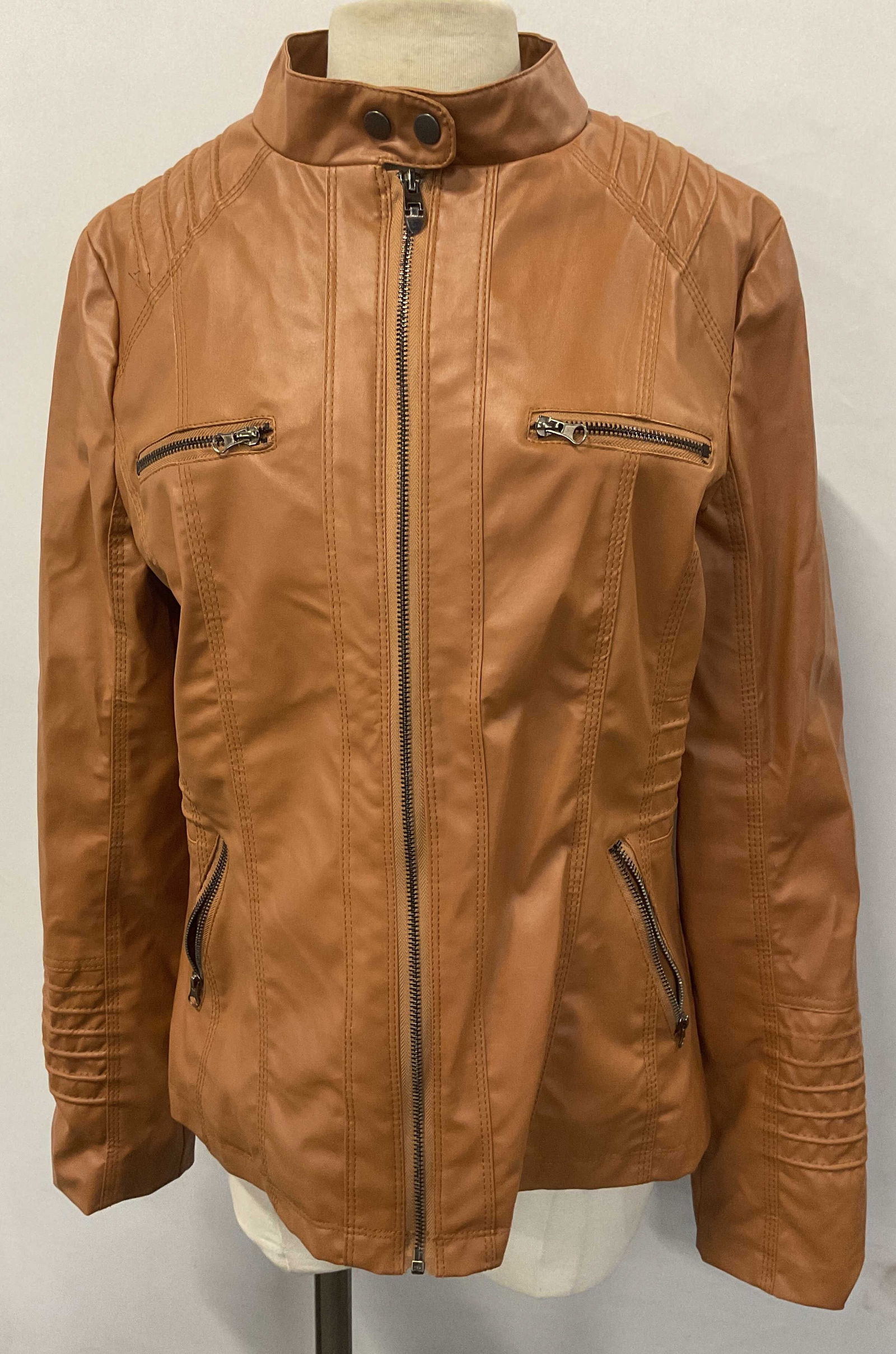 Tan Faux Leather Moto Jacket (1 of 6)