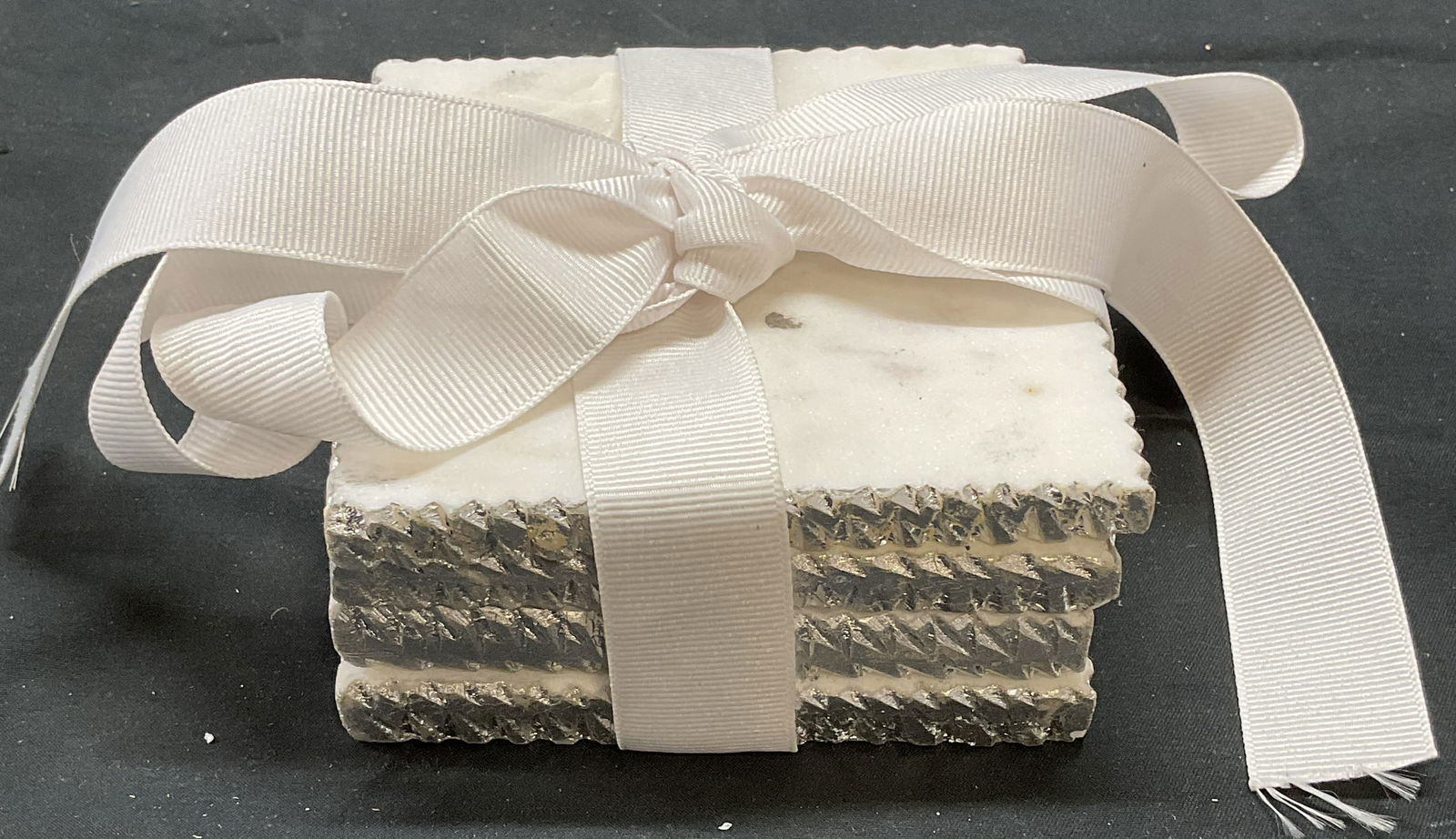 Set 4 White Marble Silver Leaf Coasters (1 of 6)