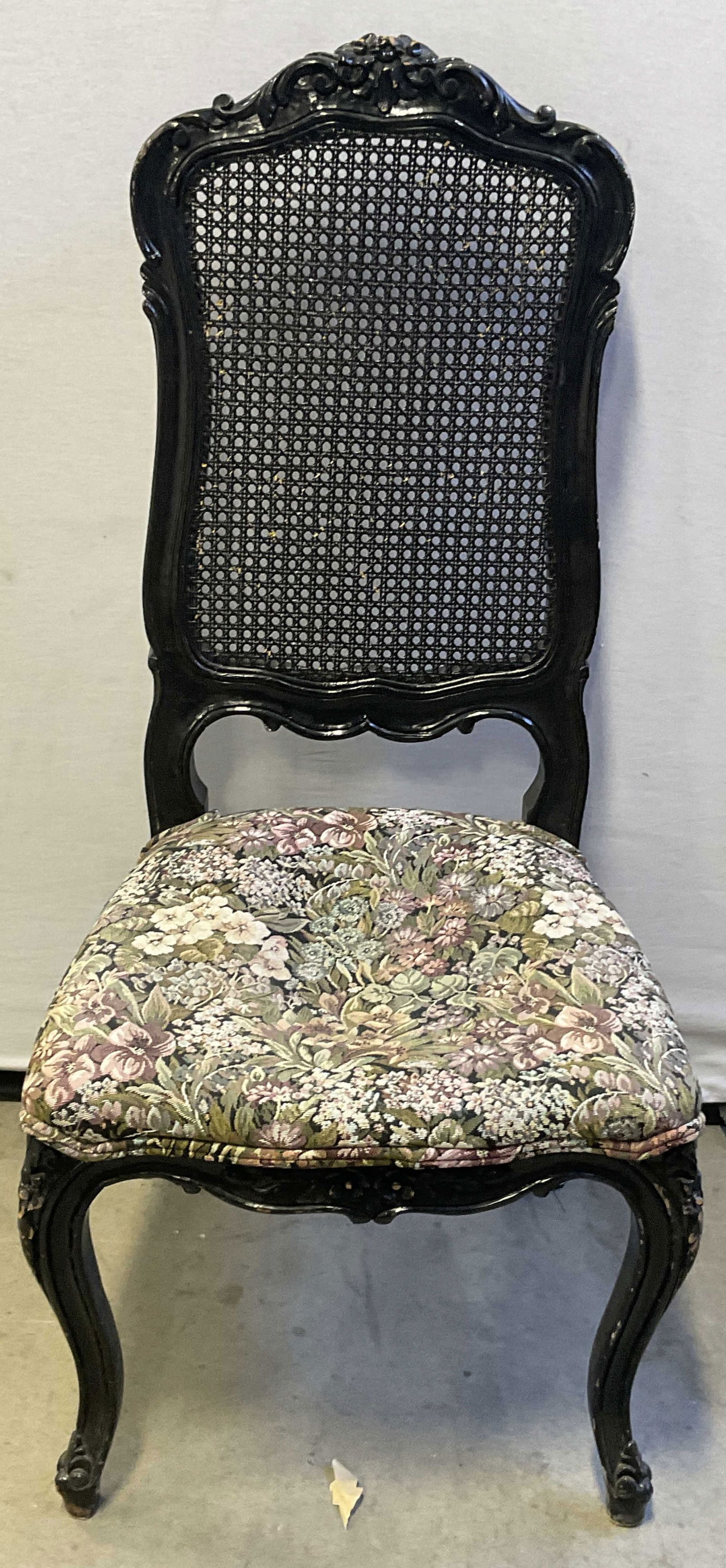 Vintage Caned Back Carved Wood Floral Uph Chair (1 of 9)