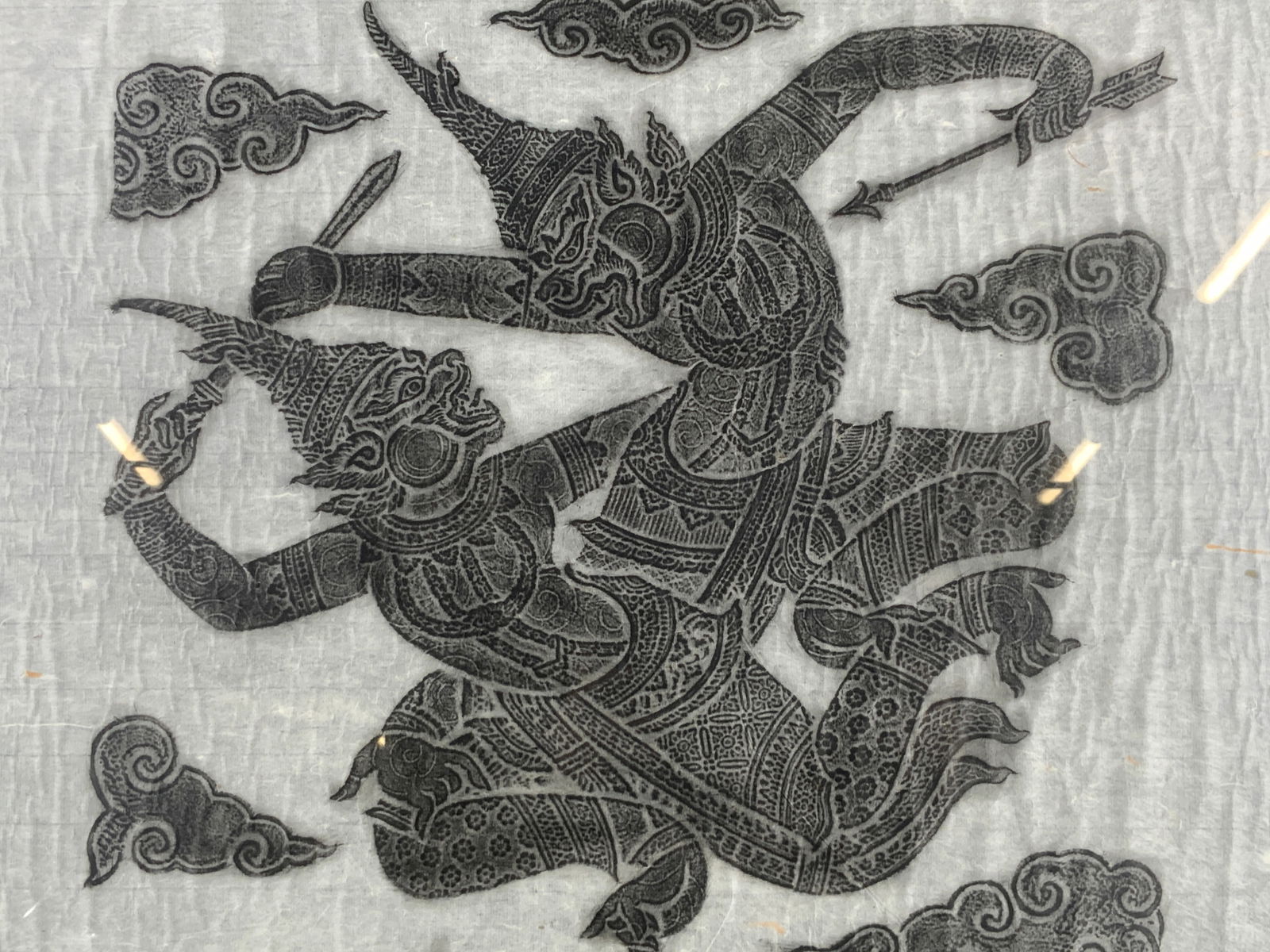 Framed Charcoal Thai Art Temple Rubbing (1 of 12)