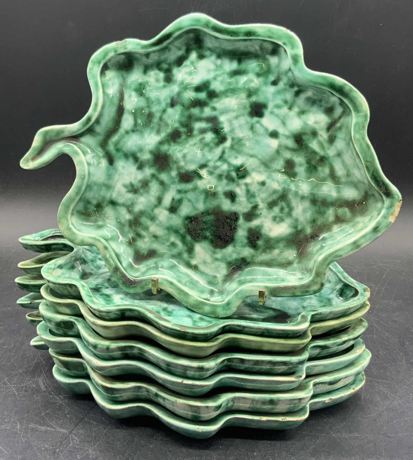 Set 7 Hand Painted Ceramic Leaf Form Plates (1 of 11)