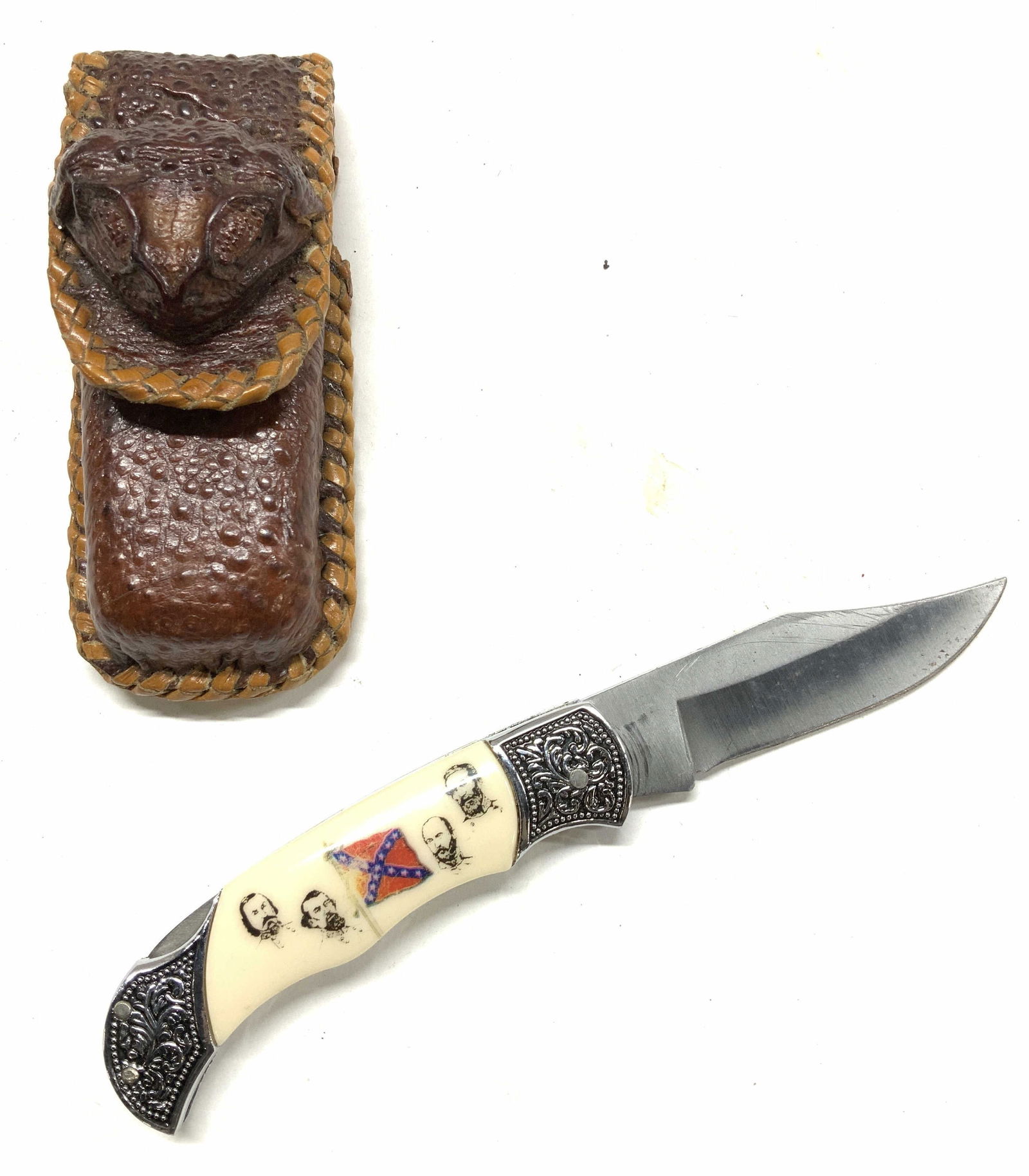 2 Confederate Carving Knife w Lizard Leather Pouch (1 of 8)