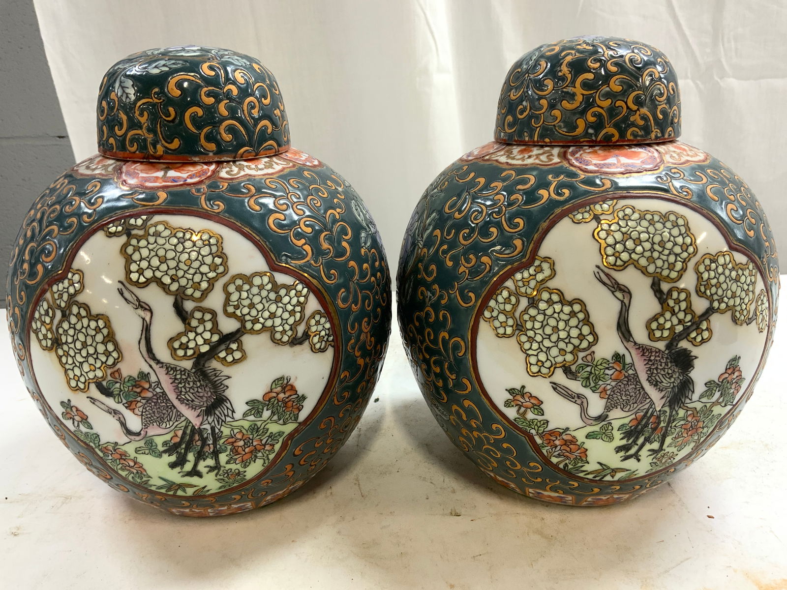 Pr Vintage Asian Signed Hand Painted Urn (1 of 8)