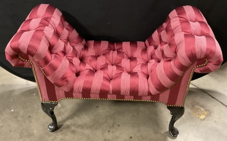 Vintage Upholst Scrolled Arm Empire Style Bench