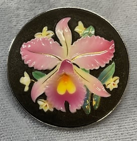 Toshikane Porcelain Orchid Brooch, Japan