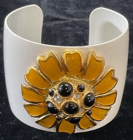Vintage White Enamel Flower Cuff Bracelet