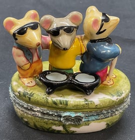 Vintage Ceramic 3 Blind Mice Trinket Box