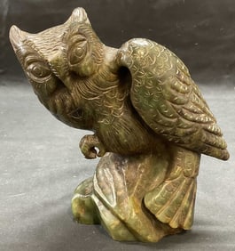 Vintage Carved Jade Owl Figural