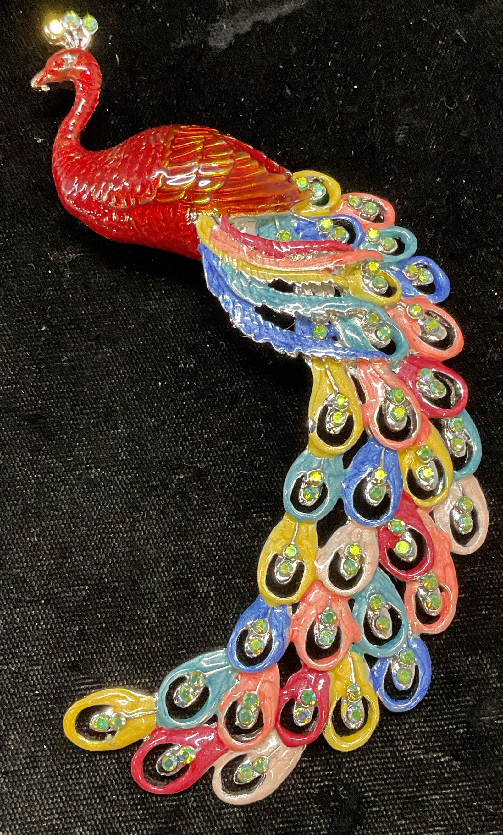 XL Enamel Crystal Peacock Brooch Pendant 5 In. (1 of 6)