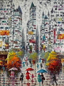 Solomon Hwang Sgnd Fall in New York Oil Painting