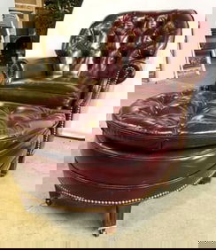 HANCOCK & MOORE Tufted Leather Armchair & Ottoman