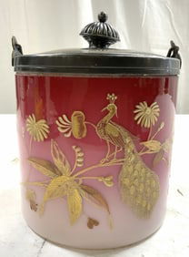 MERIDEN B COMPANY Art Gls Ice Bucket & Silv Pl Lid