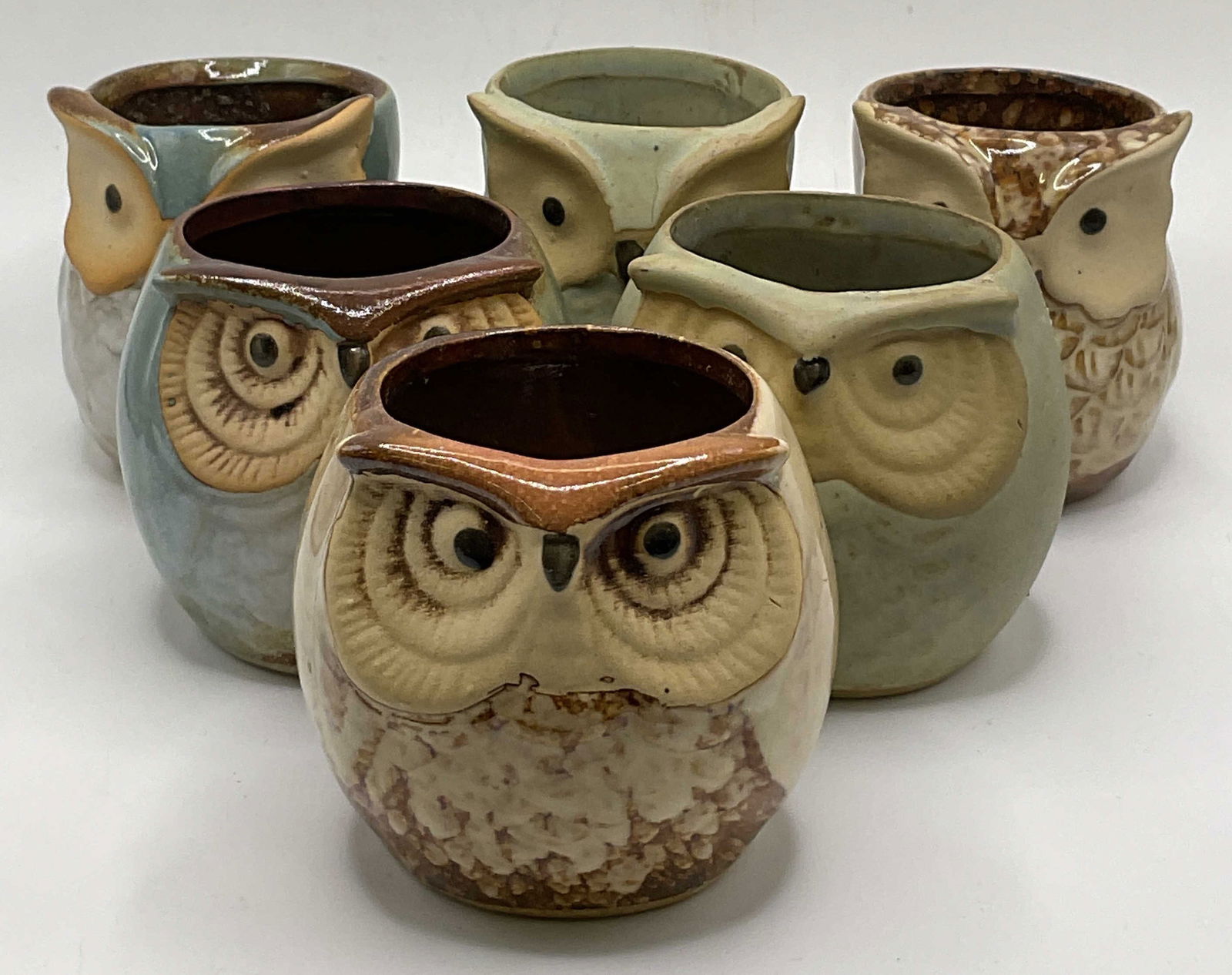 Lot 6 Handmade Pottery Owl Vessels (1 of 6)
