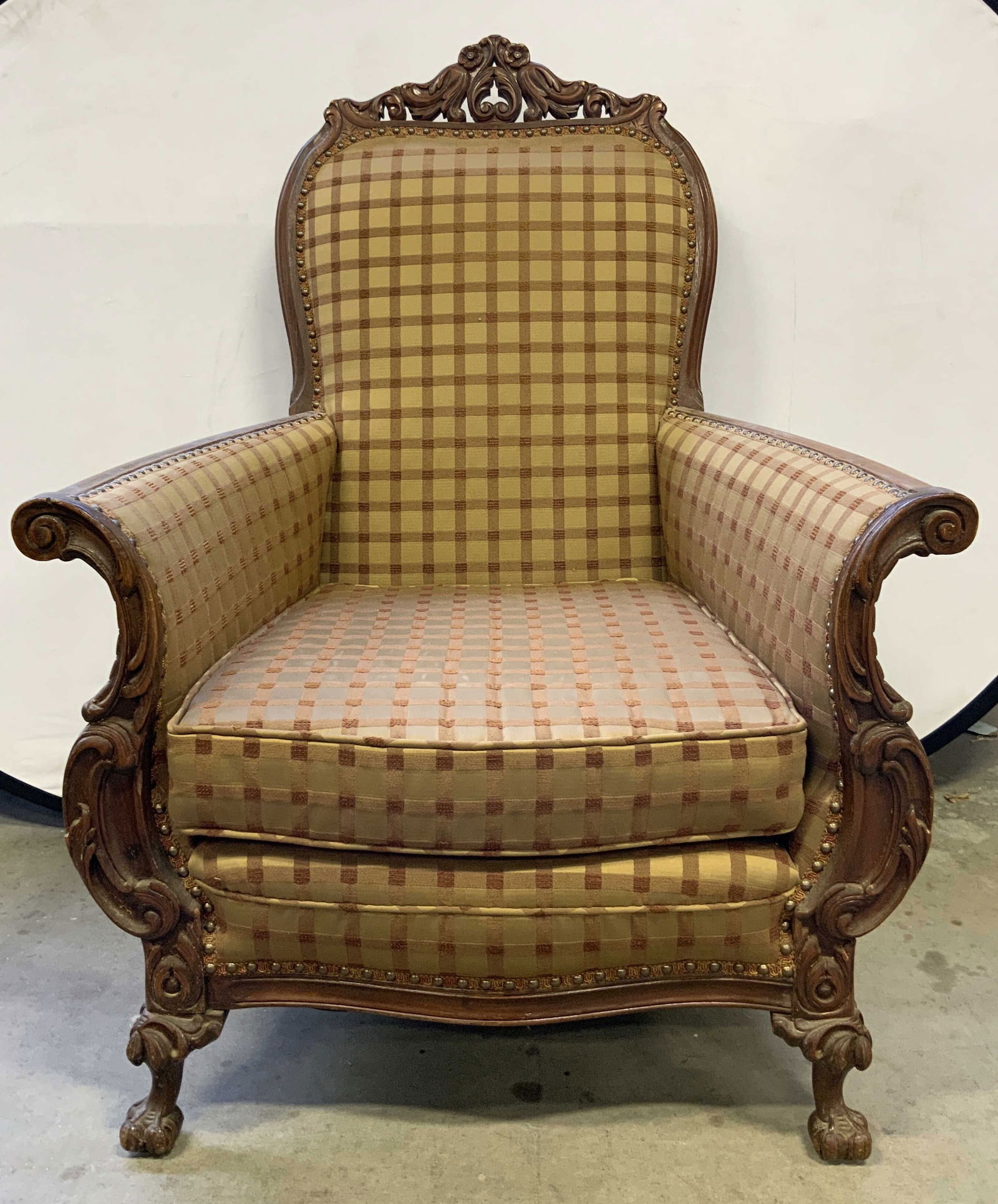 Antq Louis XV Style Uph Wooden Armchair (1 of 8)